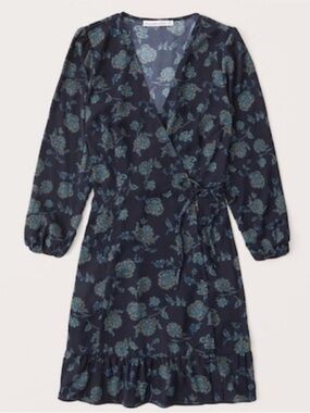 Abercrombie & Fitch Navy Wrap Dress with Teal Floral Print
